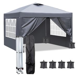 LEADZM Pop-up Pavillon 3 x 3 m – Faltpavillon mit Belüftung & 4 Seitenteilen + Sandsäcken | Wasserdicht, Winddicht, UV-Schutz 50+ | Stabil & Höhenverstellbar für Garten, Party & Camping,Anthrazit von LEADZM