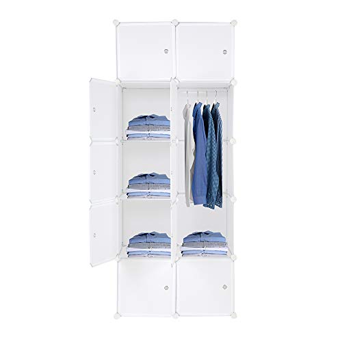 LEADZM Regalsystem, 10 Würfel, Kunststoff-Kleiderschrank mit Türen, Modulares Schranksystem zur platzsparenden Aufbewahrung, 70 x 45 x 175 cm, Weiß von LEADZM