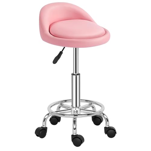 LEADZM Rollhocker Arbeitshocker Bürohocker mit Rückenlehne höhenverstellbar drehbar mit Lehne Arbeitshocker (1, rosa Farbe) von LEADZM