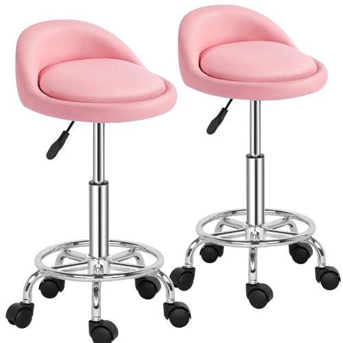 LEADZM Rollhocker Arbeitshocker Bürohocker mit Rückenlehne höhenverstellbar drehbar mit Lehne Arbeitshocker (2, rosa Farbe) von LEADZM
