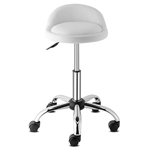LEADZM Rollhocker Drehhocker Praxishocker Arbeitshocker Bürohocker Hocker 360° Drehbar mit höhenverstellbaren 5 Rollen (1, Rückenlehne W) von LEADZM