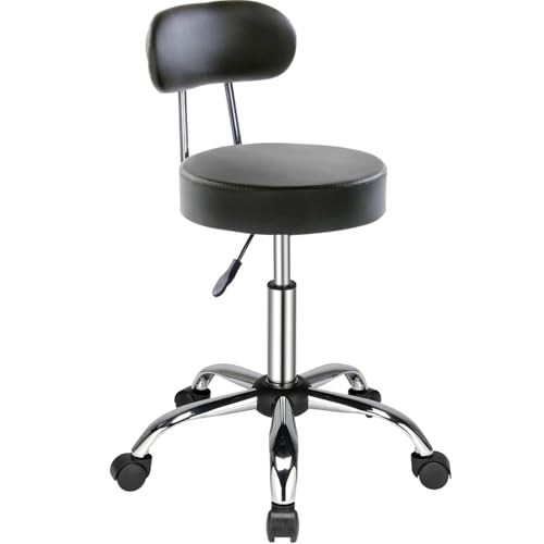 LEADZM Rollhocker Drehhocker Praxishocker Arbeitshocker Bürohocker Hocker 360° Drehbar mit höhenverstellbaren 5 Rollen (1, Rund mit Rückenlehne) von LEADZM