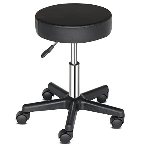 LEADZM Rollhocker Drehhocker Praxishocker Arbeitshocker Bürohocker Hocker 360° Drehbar mit höhenverstellbaren 5 Rollen (1, Rundes Kissen) von LEADZM