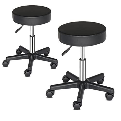 LEADZM Rollhocker Drehhocker Praxishocker Arbeitshocker Bürohocker Hocker 360° Drehbar mit höhenverstellbaren 5 Rollen (2, Rundes Kissen) von LEADZM