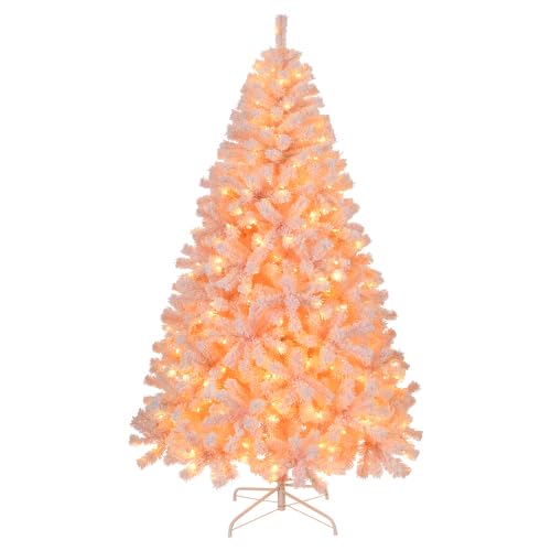 LEADZM Rosa künstlicher Weihnachtsbaum mit 100 LED Beleuchtung, Warmes Licht, batteriebetrieben, Mit Metallrahmen und Sockel, 750 Zweige und flammhemmendes PVC - 180cm Weihnachtsbaum von LEADZM