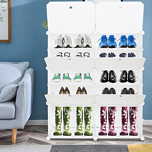 LEADZM Schuhregal, 5/7-stufiger Schuhschrank, Schuhregale Organizer, Regalsystem, Steckregal aus Kunststoff DIY, für Schrank Flur Schlafzimmer Eingang (Weiß, 20 Paar) von LEADZM