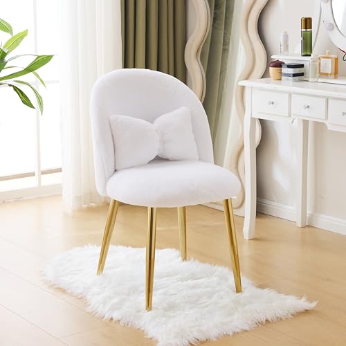 LEADZM Sessel Wohnzimmer, Schminktisch Stuhl,Loungesessel Lesesessel Akzentsessel Einzelsofa Schlafzimmer, mit Kunstkaninchenfell, verstellbare Metallbeine (Rundbogen Rückenlehne, Weiß) von LEADZM