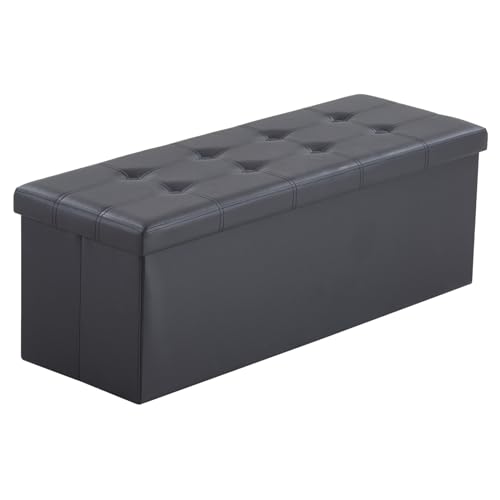 LEADZM Sitzbank mit Stauraum, Sitztruhe, Polsterbank Sitzhocker, Aufbewahrungsbox, Fußablage, Sitzbank faltbar, 110 x 38 x 38 cm, für Schlafzimmer, Wohnzimmer, Büro, etc. (PVC Leder, Schwarz 110cm) von LEADZM