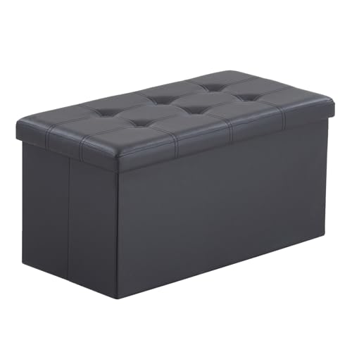 LEADZM Sitzbank mit Stauraum, Sitztruhe, Polsterbank Sitzhocker, Aufbewahrungsbox, Fußablage, Sitzbank faltbar, 76 x 38 x 38 cm, für Schlafzimmer, Wohnzimmer, Büro, etc. (PVC Leder, Schwarz) von LEADZM