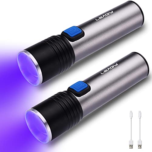 LEAGY 2er-Set USB-aufladbare 395nm Mini-UV-Taschenlampe, verstellbarer Zoom & Helligkeit, 3 Lichtmodi - für Tierurin-Erkennung, Skorpionjagd, Fälschungserkennung, UV-Kleber-Härtung, Nagelkunst usw von LEAGY