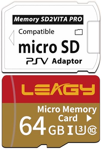 LEAGY SD2Vita 5.0 Speicherkartenadapter mit 64 GB Micro-SD-Karte, High Speed microSDHC UHS-I Flash-Speicherkarte mit PSV Micro SD Kartenadapter für PSV 1000/2000 PSTV FW 3.60 HENkaku Enso System von LEAGY