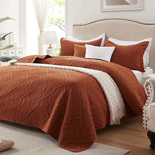 Bettwäsche-Set für Queen-Size-Betten, 3-teilig, leicht, gebranntes Orange/Rost, 228x248 cm, weiche Mikrofaser, warmes Bettwäsche-Set für alle Jahreszeiten (enthält 1 Steppdecke, 2 Kissenbezüge) von LEAONME