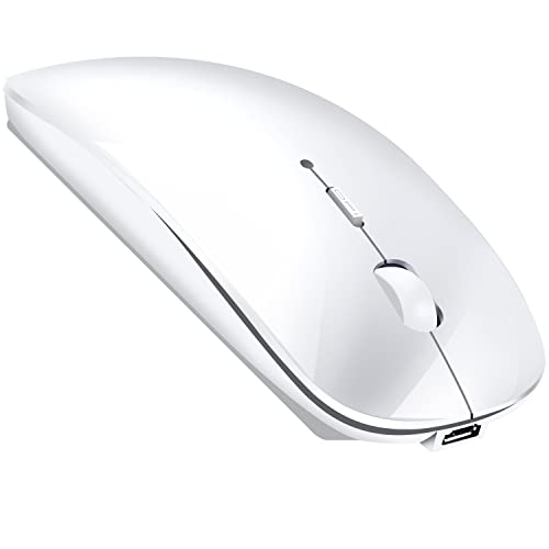 LEAPEST Kabellose Bluetooth-Maus für MacBook Pro/Air/Mac/iPad/Laptop/Desktop/Mac/PC/Computer/Telefon-tragbare, schlanke Büro-Mäuse mit USB-C-Adapter, 2,4 GHz USB-Maus (weiß) von LEAPEST