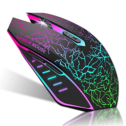 Kabellose Gaming Maus, wiederaufladbare USB-Funkmaus für Desktop/Laptop/PC, 800 bis 1600DPI, wechselndes RGB-Licht, ergonomisch mit 6 programmierbaren Tasten für Computer Windows 7/8/10/XP Vista Linux von LEAPEST