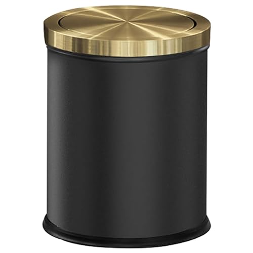 LEASYLIFE Edelstahl-Mülleimer mit Deckel, kleiner Abfalleimer mit Klappdeckel, 1,2 l, für Küche, Wohnzimmer, Metallic-Gold (Singer) (Schwarz) von LEASYLIFE