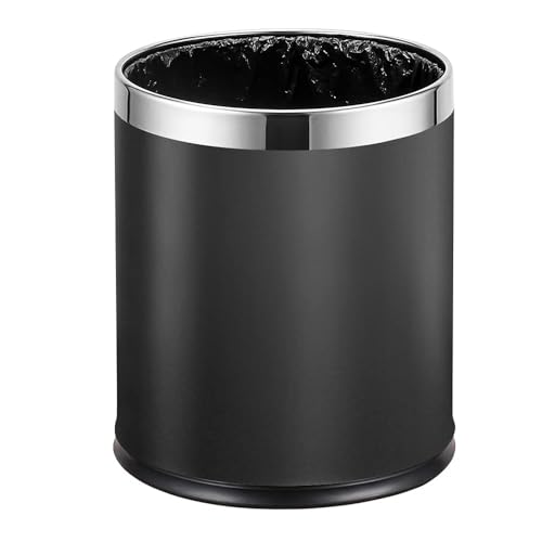 Luxuriöser Metall-Abfalleimer, oben offen, zweilagig, runde Form (black0001) von LEASYLIFE