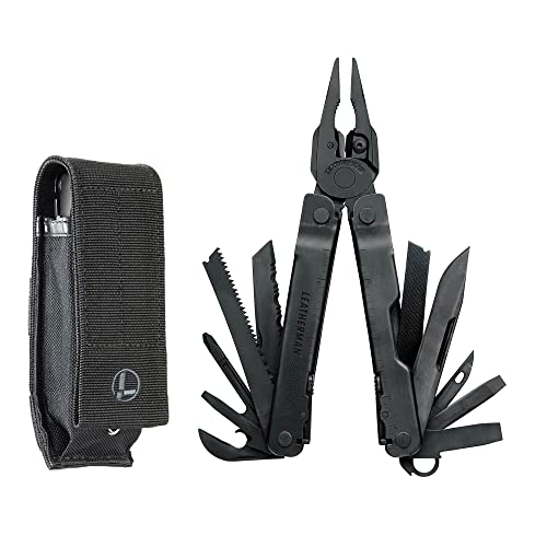 LEATHERMAN - Super Tool 300, Multi-Tool mit 19 wichtigen Werkzeugen, aus rostfreiem Stahl, Schwarz mit MOLLE Holster von LEATHERMAN