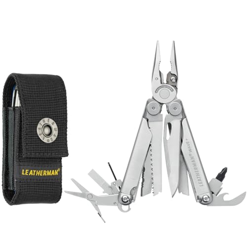 Leatherman Wave+ Multi-Tool - 18-in-1 Hochleistungs-Edelstahlwerkzeug mit Klingen, Zangen und Drahtschneidern - Camping Zubehör - Edelstahl, mit Nylon Holster von LEATHERMAN