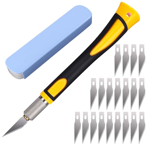 LEAZZLE 22 Stück Bastelmesser Skalpell Set, mit 20 Ersatzklingen mit einem Rostschutz-Ölfilm beschichtet, Cuttermesser, Schnitzmesser, Skalpell Basteln Exacto Knife, Plotter Zubehör, Cutter (Gelb) LEAZZLE 22 Stück Bastelmesser Skalpell Set, mit 20 Ersatzklingen mit einem Rostschutz-Ölfilm beschichtet, Cuttermesser, Schnitzmesser, Skalpell Basteln Exacto Knife, Plotter Zubehör, Cutter (Gelb) von LEAZZLE