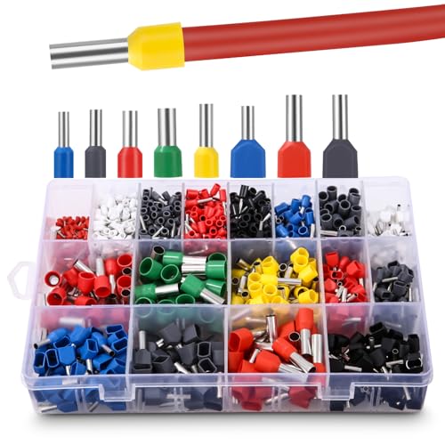 LEAZZLE 1200 Stück Aderendhülsen Set, Twin Aderendhülsen Set, Enthält Single Aderendhülsen 0.3~16mm² und 0.5~6mm² Twin Aderendhülsen für DIY Elektronische Produkte von LEAZZLE