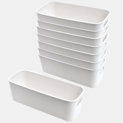 LEAZZLE 8 Stück Aufbewahrungsbox Kunststoff Aufbewahrungskorb mit Griffen Küchenschrank Organizer Box Körbe Aufbewahrung Kunststoffbox für Küche Badezimmer Regal Kunststoffbox (Weiß) von LEAZZLE