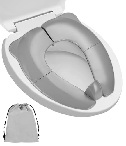LEAZZLE Faltbarer Toilettensitz Kinder Toilettentrainer,Tragbar Kinder Toilettentrainer Sitz,Portabler klappbare Toilettentrainer mit Anti-Rutsch Polster,Reise Mobiler Baby Kindersitz Grau,Spritzschut von LEAZZLE