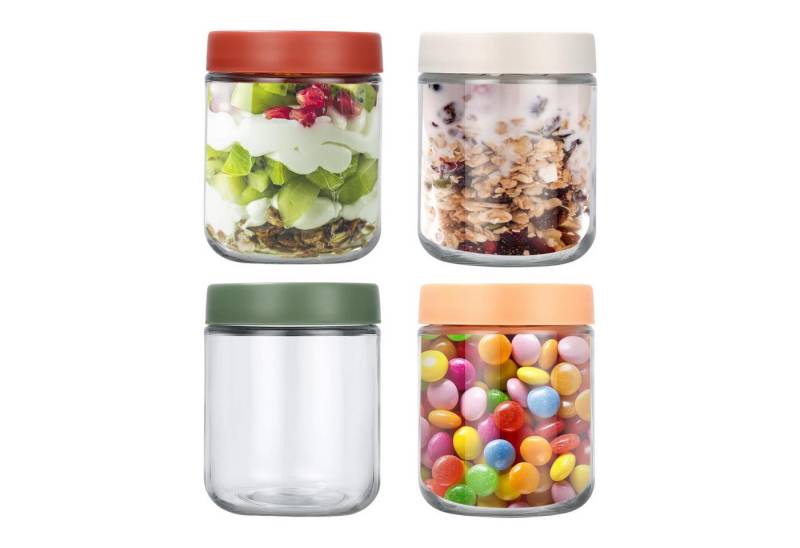 LEAZZLE Gläser-Set 500ML Overnight Oats Gläser Set, 4 Glasbehälter, Verdicktem Glas+PP, Glas-Dosen mit mit Schraubdeckel von LEAZZLE