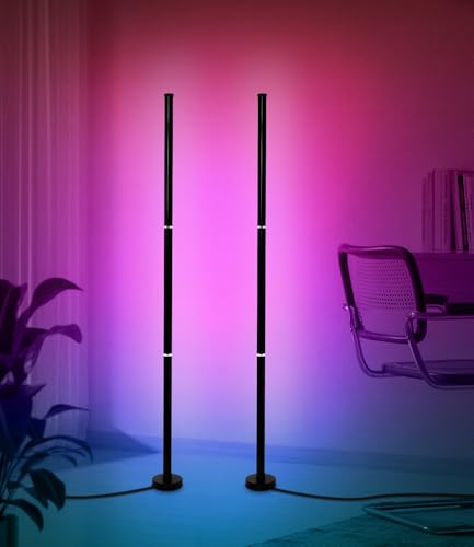 LEAZZLE LED RGB Stehlampe mit App und Fernbedienung Stehlampe mit Musiksynchronisation und 16 Millionen Farben Farbwechsel Vertikale LED Stehlampe für Wohnzimmer, Schlafzimmer und Spielzimmer von LEAZZLE