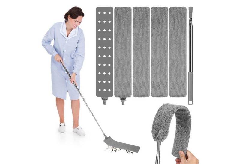 LEAZZLE Reinigungsbürste Erweiterbares Staubreinigungsgerät Set 2.5m, (Fugenbürste für Sofa, Schränke und Betten, flexibler Staubwischer), Eckenreiniger mit Edelstahl-Teleskopstange, 4 waschbare Tücher von LEAZZLE