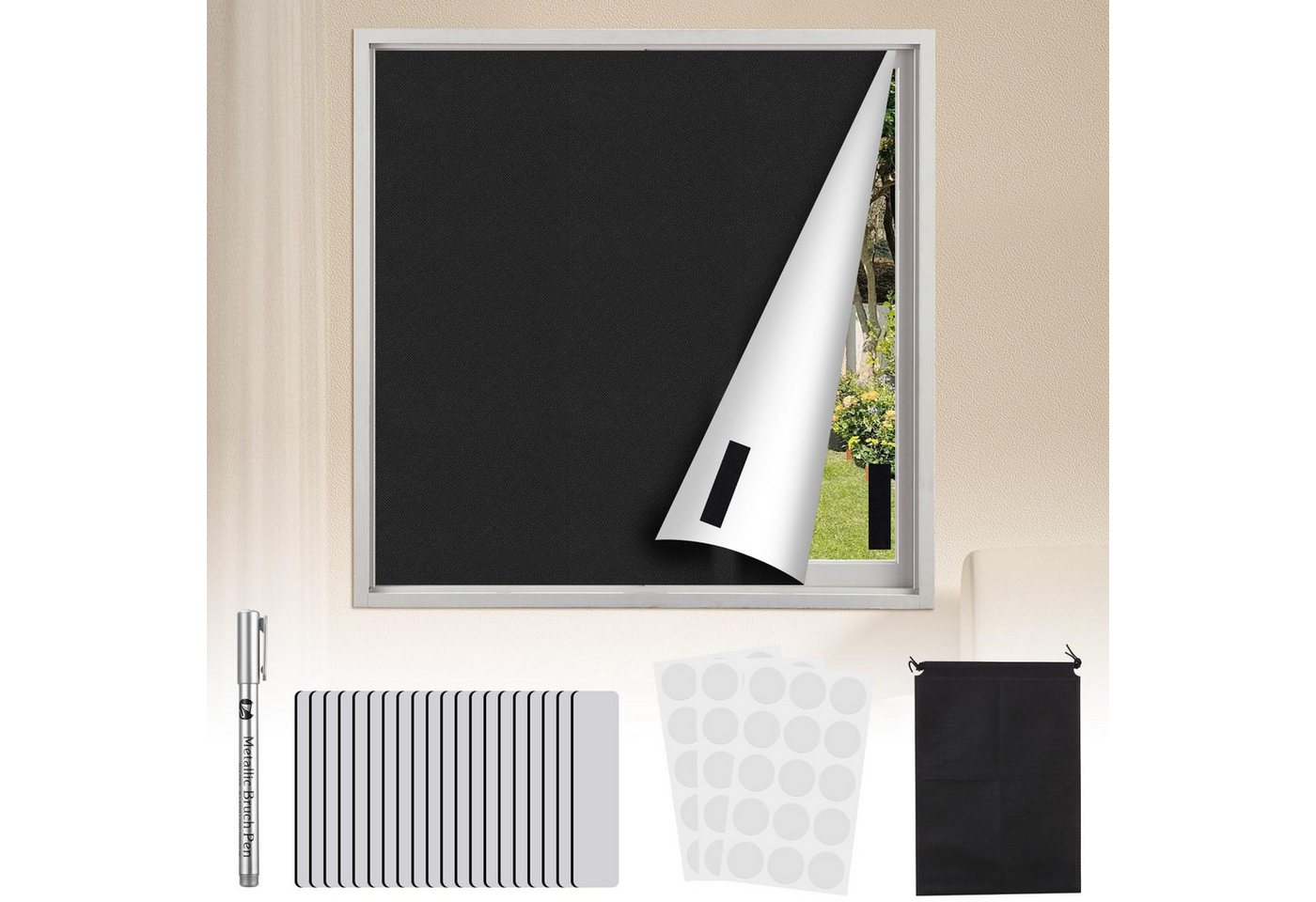 Verdunklungsrollo Tragbarer Verdunkelungsvorhang 145x300cm, Schwarz, LEAZZLE, blickdicht, ohne Bohren, 100% lichtdicht, Sonnenschutz für Fenster, Dachfenster & Reisen von LEAZZLE