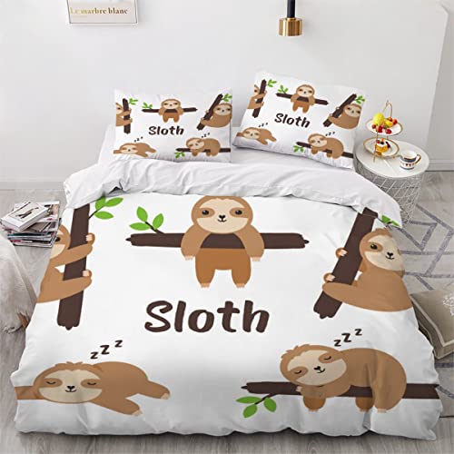 Bettbezüge 135x200 Baby Faultier 3d Motiv Bettwäsche-Sets 3 Teilig Kuschelig Atmungsaktive Bettwäsche Kindliche Tiere Betten Set mit Reißverschluss und 2 Kissenbezug 80x80 für Jugendliche Kinder von LEBEE