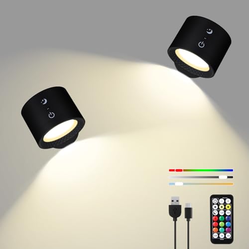 LEBEIGO LED Wandleuchte Innen 2 Stück, 2024 Aktualisierte Version Wandlampe mit 9 RGB-Farben, Dimmbare Led Wandleuchte Innen Ohne Bohren, 360° Drehbare Magnetkugel, Touch Control und Fernbedienung von LEBEIGO