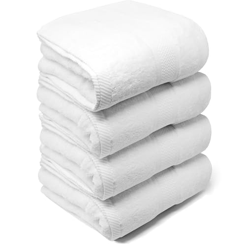 LEBENGOOD - Duschhandtuch-Set, Premium-Baumwolle, 550 g/m², 4 Stück (70 x 130), extra weich, saugfähig und widerstandsfähig. (4 90 x 170 cm, Weiß) von LEBENGOOD