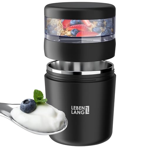 LEBENLANG 650ml Müslibecher To Go mit Löffel - Mit Isolierender Edelstahlinnenwand I Müslibox Joghurtbecher Müslibecher to go Kinder & Erwachsene Becher für Porridge Joghurt Müsli & Cornflakes LEBENLANG 650ml Müslibecher To Go mit Löffel - Mit Isolierender Edelstahlinnenwand I Müslibox Joghurtbecher Müslibecher to go Kinder & Erwachsene Becher für Porridge Joghurt Müsli & Cornflakes von LEBENLANG