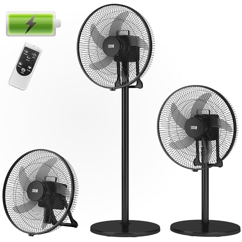 LEBENLANG Akku Ventilator Batteriebetrieben - 3600mAh bis zu 45h Laufzeit Inkl. Fernbedienung & 5 Rotorblätter I Ideal als Camping Ventilator Akku Deckenventilator Wandventilator Standventilator Fan von LEBENLANG