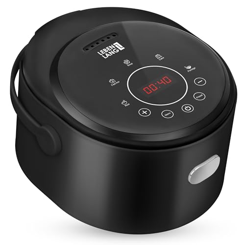 LEBENLANG Digitaler Reiskocher mit Warmhaltefunktion - Inkl. Timer & Messbecher und Reislöffel I 0,8l Bis zu 4 Personen I Rice Cooker für Reis Japanische Sushi Reis Porridge & Suppen Reiskocher Klein von LEBENLANG