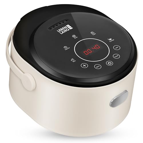 LEBENLANG Elektrischer Reiskocher Digital mit Warmhaltefunktion - Inkl. Timer & Messbecher und Reislöffel I 0,8l Bis zu 4 Personen I Rice Cookers Klein Reisgarer Sushi Reis Kocher Porridge & Suppen von LEBENLANG