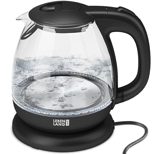 Glas Wasserkocher klein - 1L Inkl. Kalkfilter I By LEBENLANG I BPA-Frei Wasserkocher Glas 1 Liter Glaswasserkocher Kleiner Wasserkocher Camping Reisewasserkocher Reise Mini Wasserkocher für unterwegs von LEBENLANG