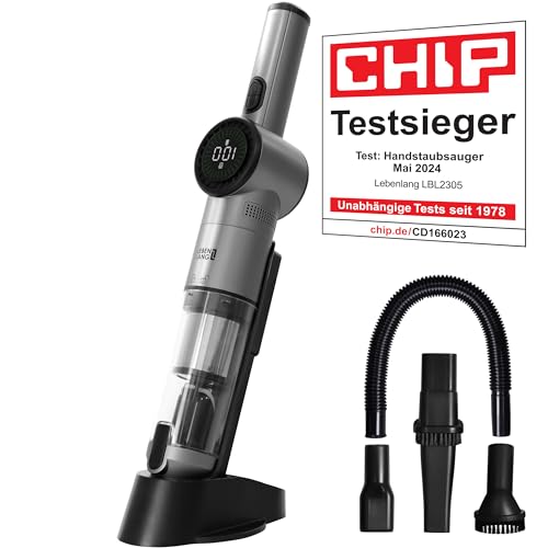 LEBENLANG Kabelloser Handstaubsauger Akku 17000PA I TESTSIEGER I Inkl. Starker LI-Akku & Standhalterung mit Ladefunktion I Auto Staubsauger Handsauger beutellos Tierhaare Hand Handheld Vacuum Cleaner von LEBENLANG