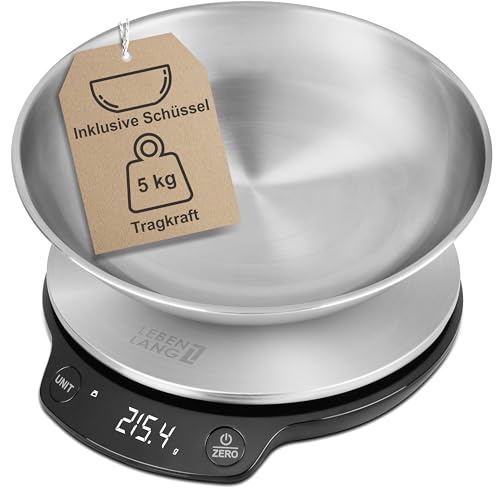 LEBENLANG Waage Küchenwaage mit Schüssel - Inkl. Batterien bis 5 Kg I Ideal zum Backen I Küchenwaage Digital Kitchen Scale Küche I Küchenwage Kuchenwaage Kuchenwagee digital mit Schale Küchenwaagen LEBENLANG Waage Küchenwaage mit Schüssel - Inkl. Batterien bis 5 Kg I Ideal zum Backen I Küchenwaage Digital Kitchen Scale Küche I Küchenwage Kuchenwaage Kuchenwagee digital mit Schale Küchenwaagen von LEBENLANG