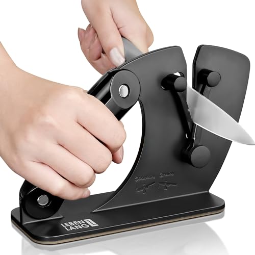 LEBENLANG Messerschärfer Profi 15-45 Grad - Bewegliche V-Klinge für Grob- & Feinschliff I Scheren & Messer schärfen I Messerschleifer Profi Knife Sharpener Profi-Messerschärfer Dick & Dünne Messer von LEBENLANG