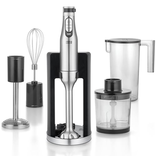 LEBENLANG Premium 1200W Stabmixer Set - Inkl. 5x Zubehör & Spritzschutz I Stufenlos verstellbar & Turbo I Elektrische Hand Blender Pürierstab Edelstahl Zauberstab Mixer Mixstab Purierstabmixer Stab von LEBENLANG