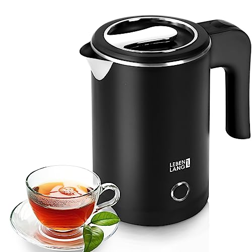 LEBENLANG Reise Wasserkocher Edelstahl Klein 0 5 Liter & BPA-Frei - Reisewasserkocher 600W Energiesparend Energieeffizienz - Mini Camping Kettle Schwarz 0.5 0,5 l, LBL2319 von LEBENLANG