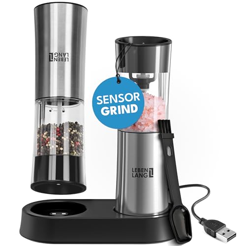 Salz und Pfeffermühle Elektrisch Set - Kipp-Sensor & Wiederaufladbar I Automatische & Elektrische Pfeffermühle elektrische I Elektrischer Pfefferstreuer Salz Pfeffer Mühle Akku-pfeffermühle LEBENLANG von LEBENLANG
