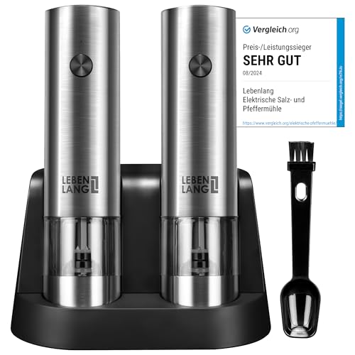 LEBENLANG Salz und Pfeffermühle Elektrisch - Wiederaufladbar & Viel Zubehör I Batterie Set I Pfefferstreuer Pfeffer und Salzmühle für grobes Salt LEBENLANG Salz und Pfeffermühle Elektrisch - Wiederaufladbar & Viel Zubehör I Batterie Set I Pfefferstreuer Pfeffer und Salzmühle für grobes Salt von LEBENLANG