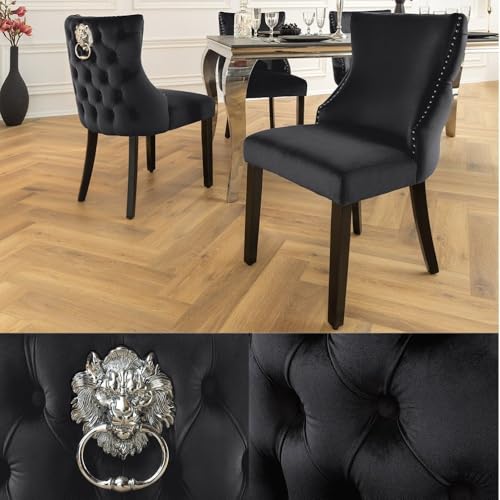 Edler Stuhl Leon Samt schwarz Löwenkopf Chesterfield Schwarze Beine Esszimmerstuhl Barock Edler Stuhl Leon Samt schwarz Löwenkopf Chesterfield Schwarze Beine Esszimmerstuhl Barock von LEBENSwohnART