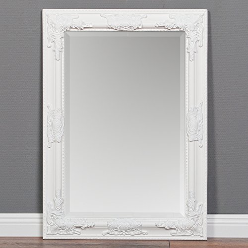 Eleganter Wandspiegel BESSA weiß-pur 70x50cm barock Spiegel Holzrahmen mit Facette Frisierspiegel Schminkspiegel von LEBENSwohnART