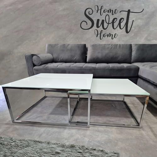 LEBENSwohnART 2er Set Design Couchtisch MENTO 75/65cm Sicherheitsglas Weiss Chromgestell LEBENSwohnART 2er Set Design Couchtisch MENTO 75/65cm Sicherheitsglas Weiss Chromgestell von LEBENSwohnART