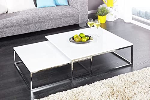 LEBENSwohnART 2er Set Design Couchtisch MENTO Weiss Hochglanz Chromgestell 75/65cm LEBENSwohnART 2er Set Design Couchtisch MENTO Weiss Hochglanz Chromgestell 75/65cm von LEBENSwohnART