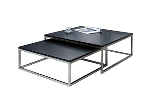 LEBENSwohnART 2er Set Design Couchtisch MENTO schwarz gebürsteter Stahl 75/65cm von LEBENSwohnART